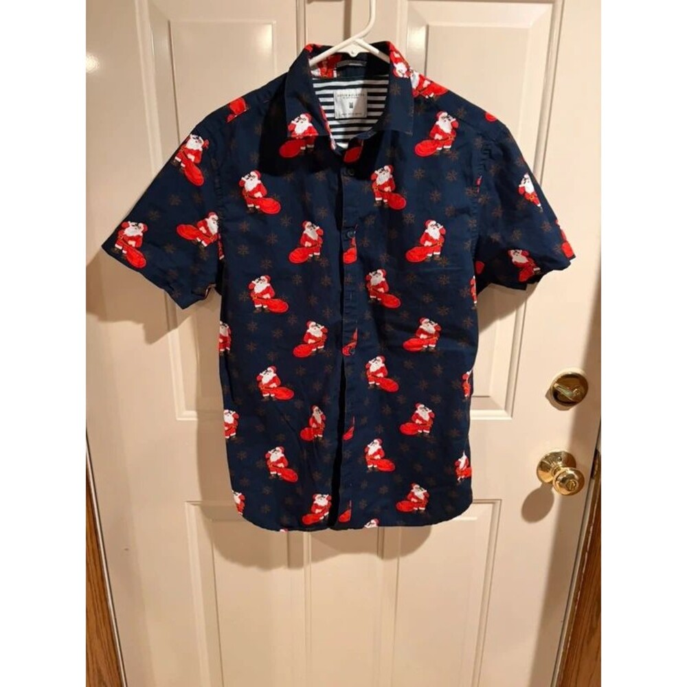 Denim & Flower Ricky Singh Santa Print Christmas Button Down Shirt Medium
